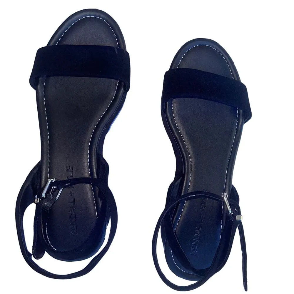 Kendall + Kylie  Womens Suede Open Toe Platform Sandals Heels, Black 7.5 - Image 9