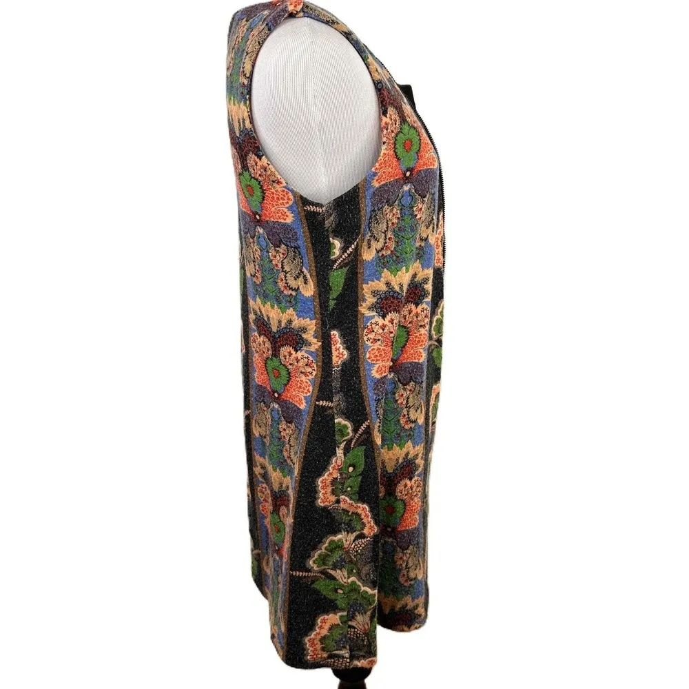 Aryeh Women's Black Sleeveless Floral Zipper Tunic Sweater Dress Size Medium - Image 6