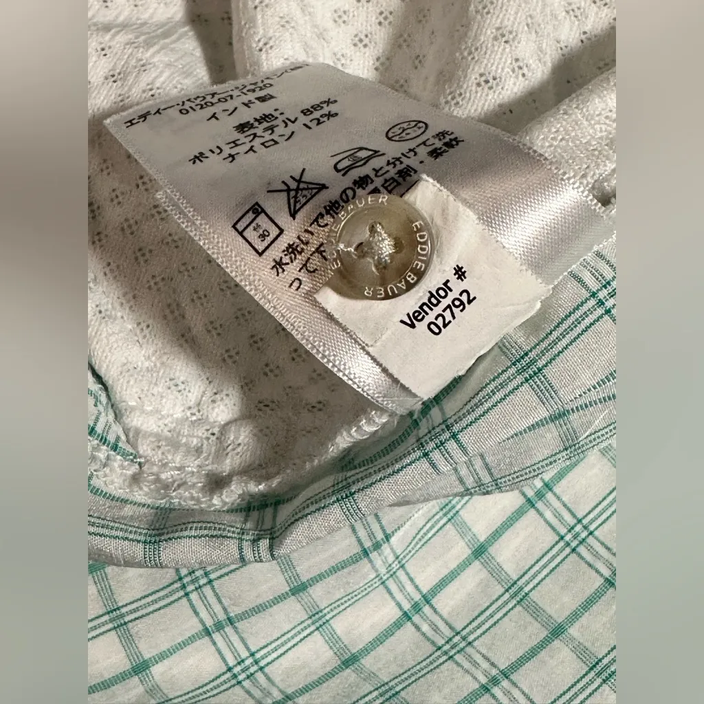 Eddie Bauer Shirt Womens M Button Up Blouse‎ Top Plaid Long Sleeve Green Travex - Image 10