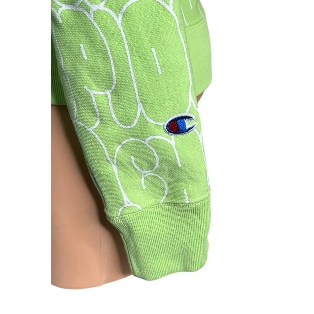 Champion Reverse Weave All Over Print Bubble Letter Sweatshirt Lime Green Size S - Image 5