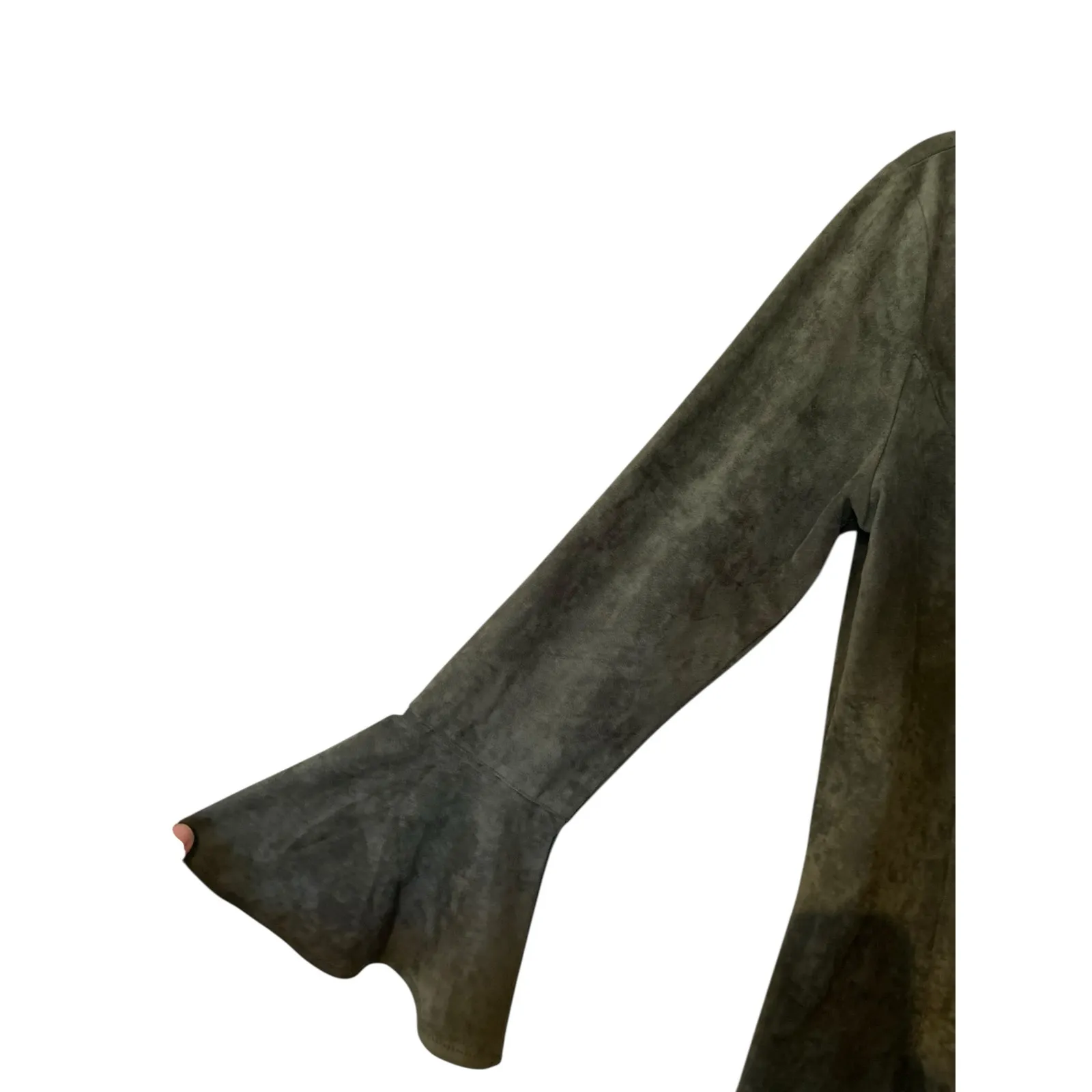 Aryeh VTG Velour Dress Y2K Bell Sleeves Olive Green V Neck Boho Whimsey Goth Lg - Image 5