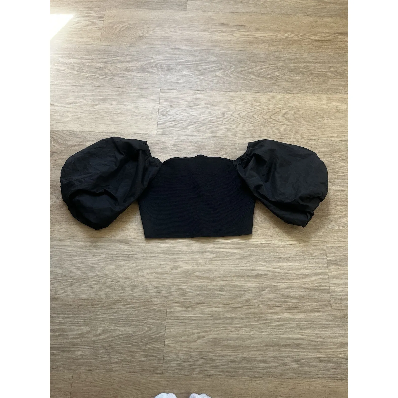 ZARA Square Neck Puff Short Sleeve Crop Top large Black - Image 3