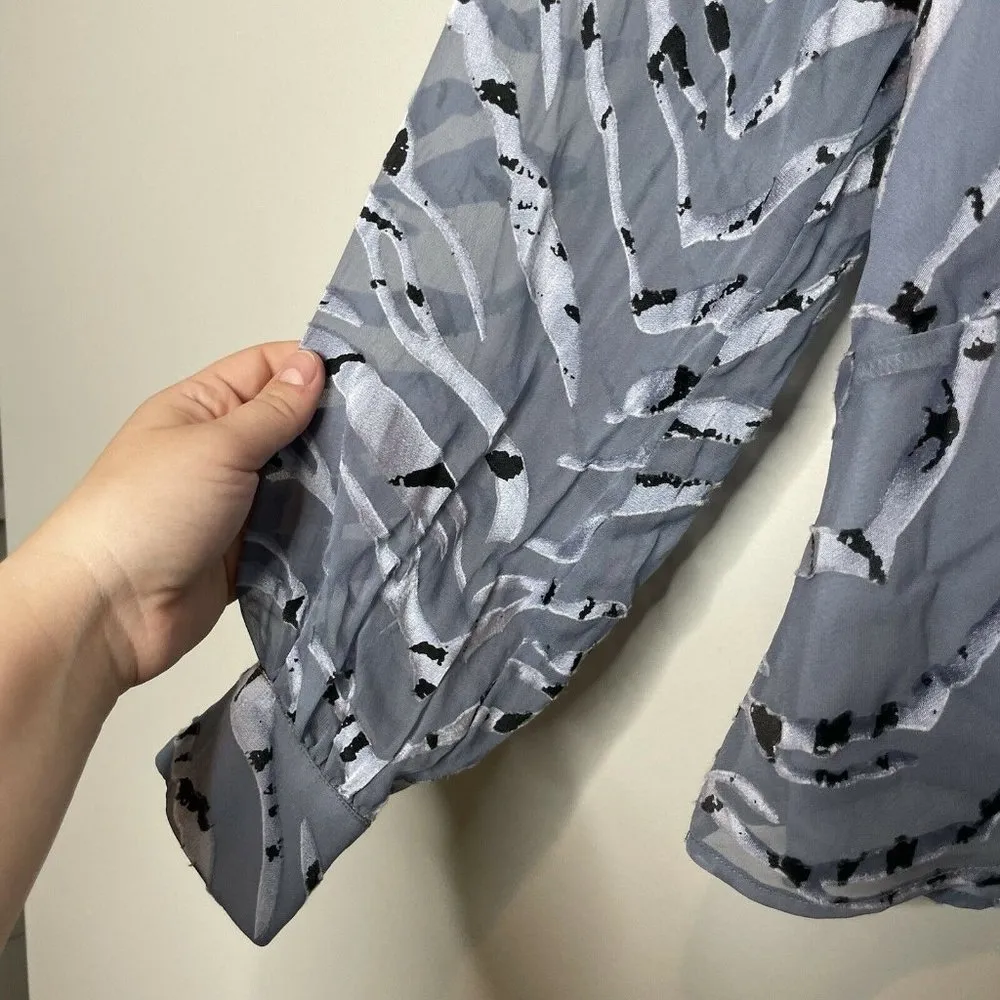 Parker Silk Blend Blue Velvet Zebra Print Tie Front Blouse Size XS - Image 4