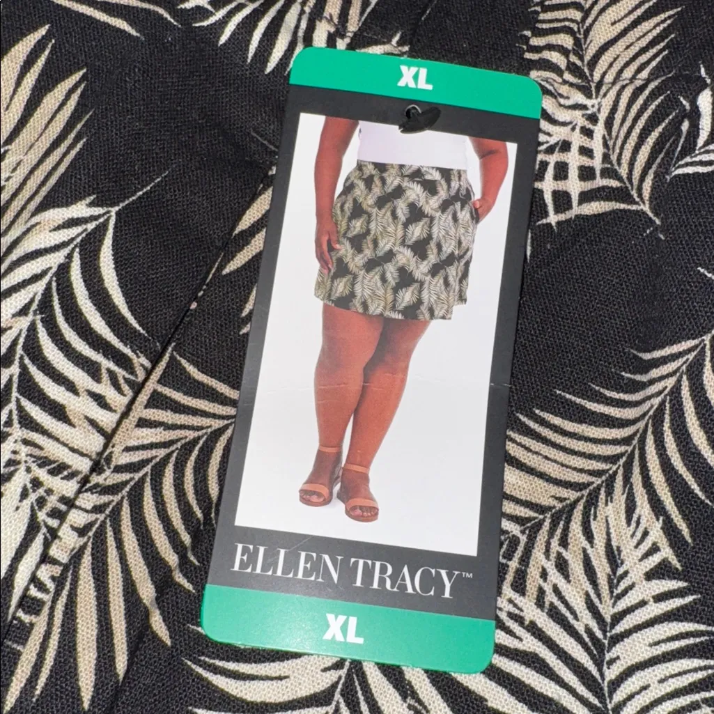 Ellen Tracy Linen Blend Skort Black Fern Print Women’s XL Extra Large - Image 9