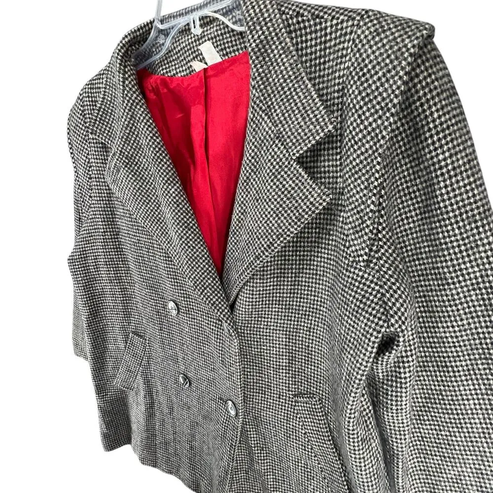 Vintage Union Made Peacoat 16 Black White Houndstooth Double Breasted Jacket - Image 2