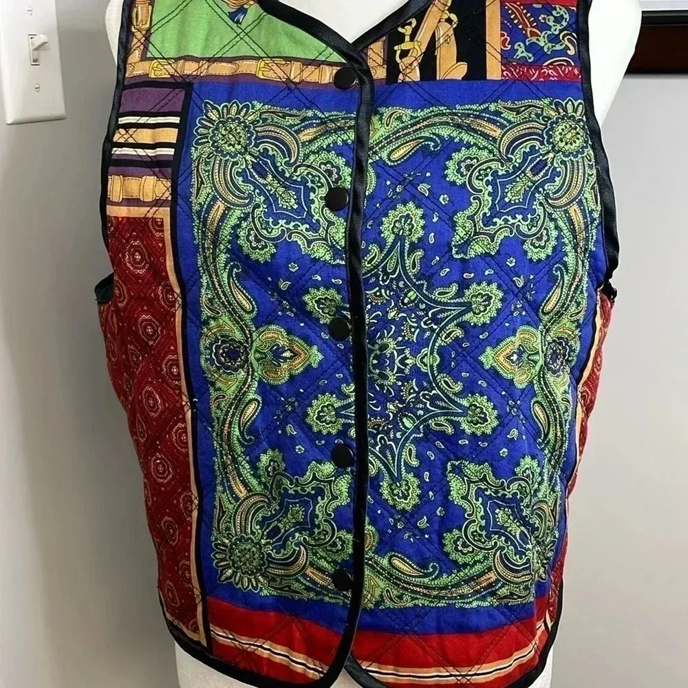 Vintage Susan Bristol 2001 Satin Quilted Equestrian Style Vest Size Medium - Image 3