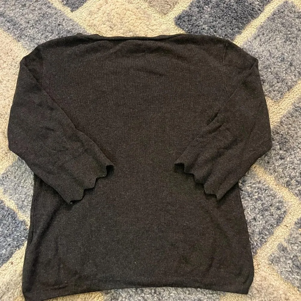 Minimalist Professional Philosophy Apparel Scallop 3/4 Sleeve Gray Sweater Top M - Image 2