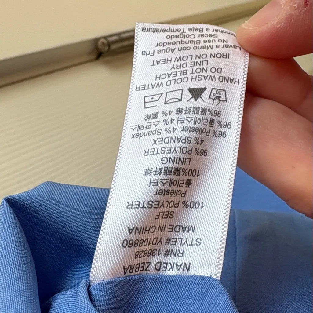 Naked Zebra | Blue Mini-Dress Elastic Neck/Sleeves Fully Lined Skirt Size Large - Image 5