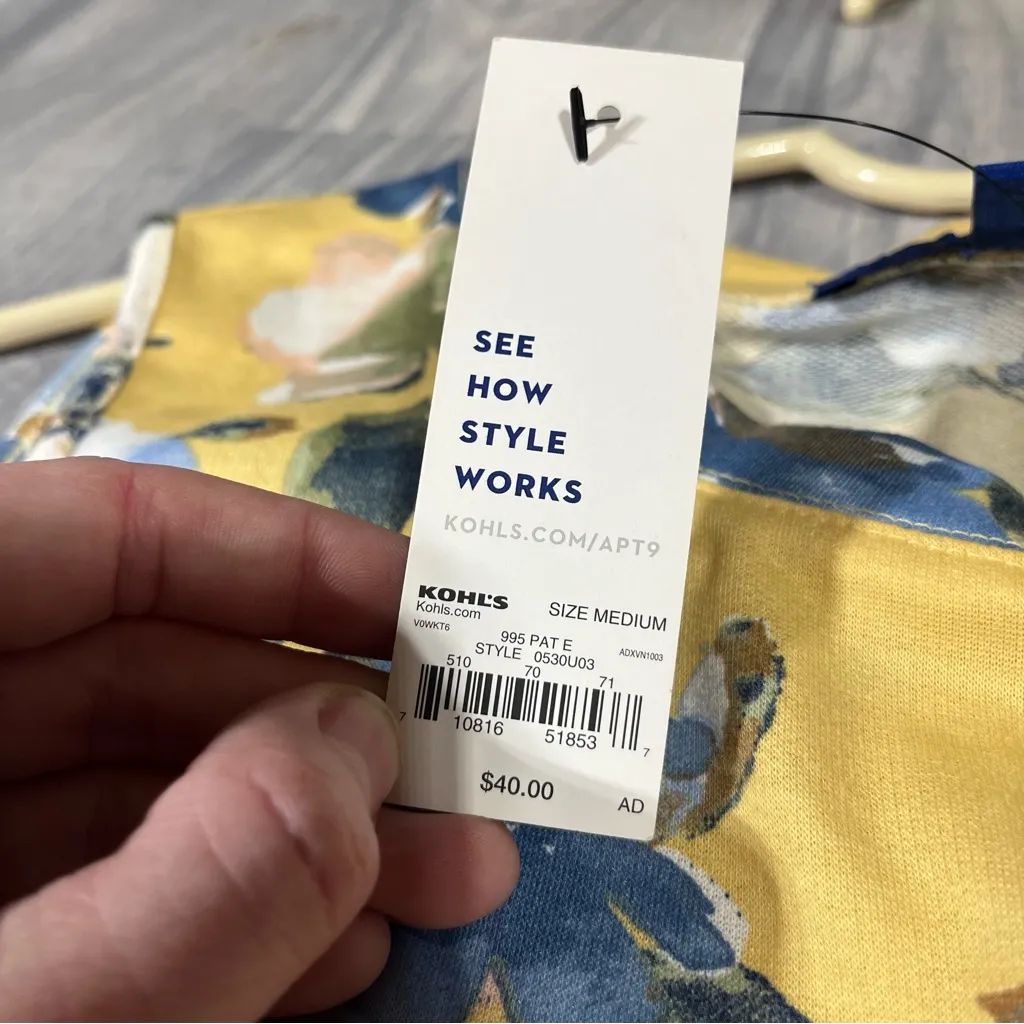 APT 9 Yellow Pastel Blue Floral Tank Top Dress; Medium Women's; NEW - Image 4