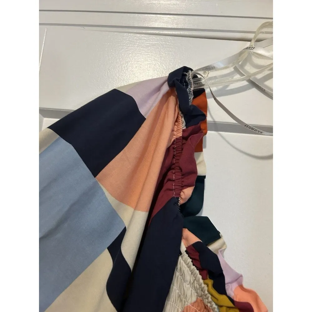 New Eloquiii Abstract Long Sleeve Smocked Square Neck Ruffle Maxi Dress Size 26 - Image 7