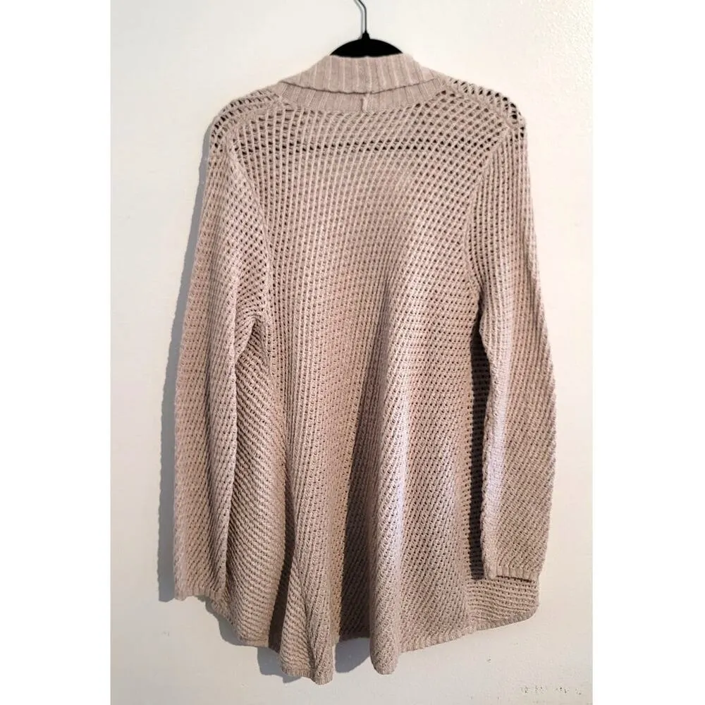 Eileen Fisher Open Weave Shawl Collar Cardigan Oatmeal Large - Image 2