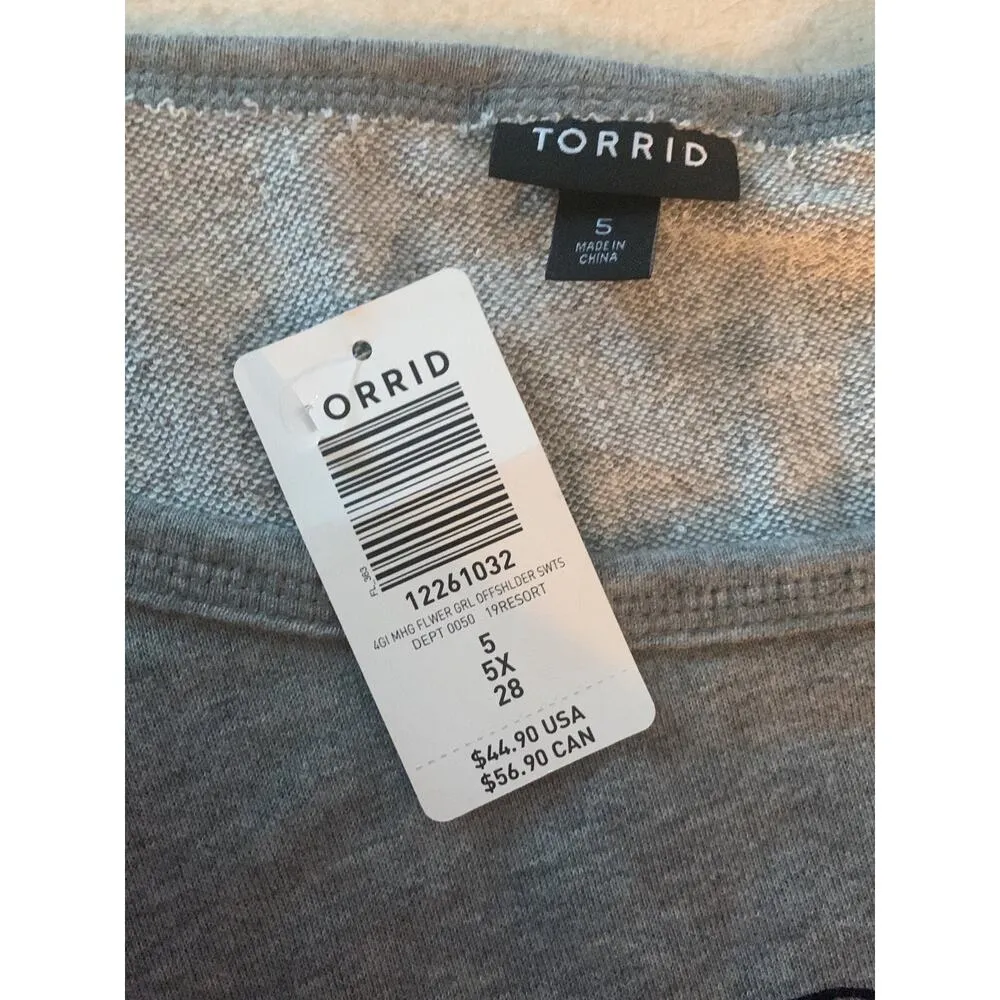 Torrid off shoulder sweatshirt plus size 5 nwt gray girl face - Image 5