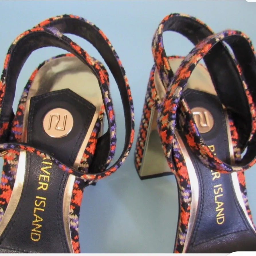 RIVER ISLAND Black and Orange Embellished Heels - Image 12