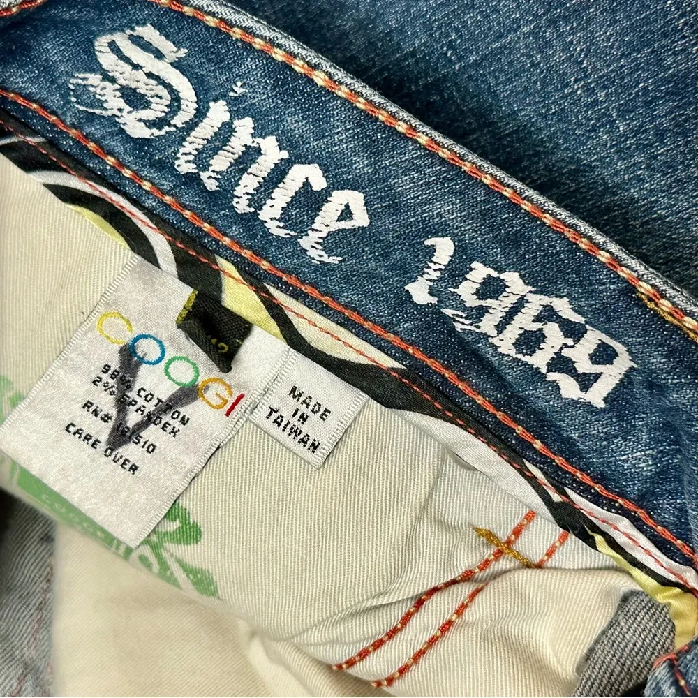 COOGI Blue Flare Medium Wash Jeans with Metallic Details Embroidered Low Rise - Image 9