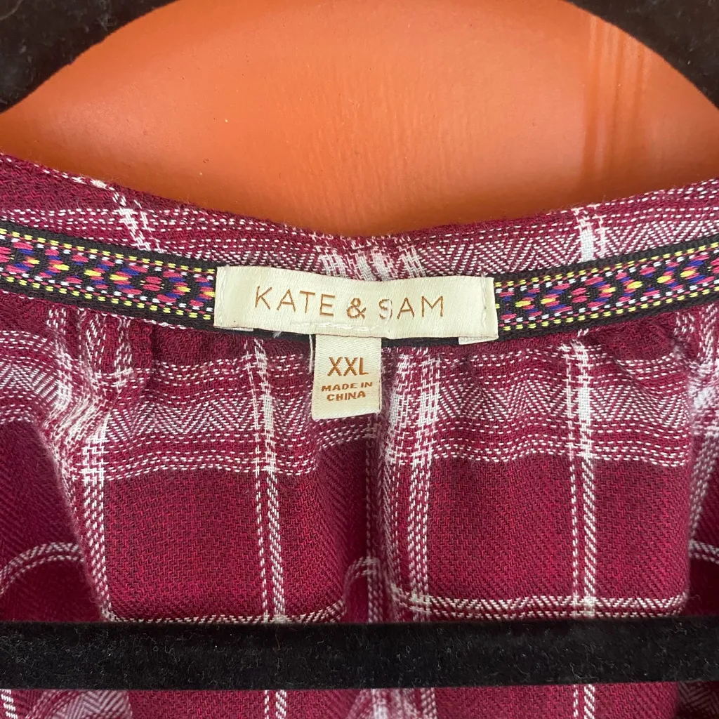 Elegant Burgundy Checkered Blouse Red Size XXL - Image 4