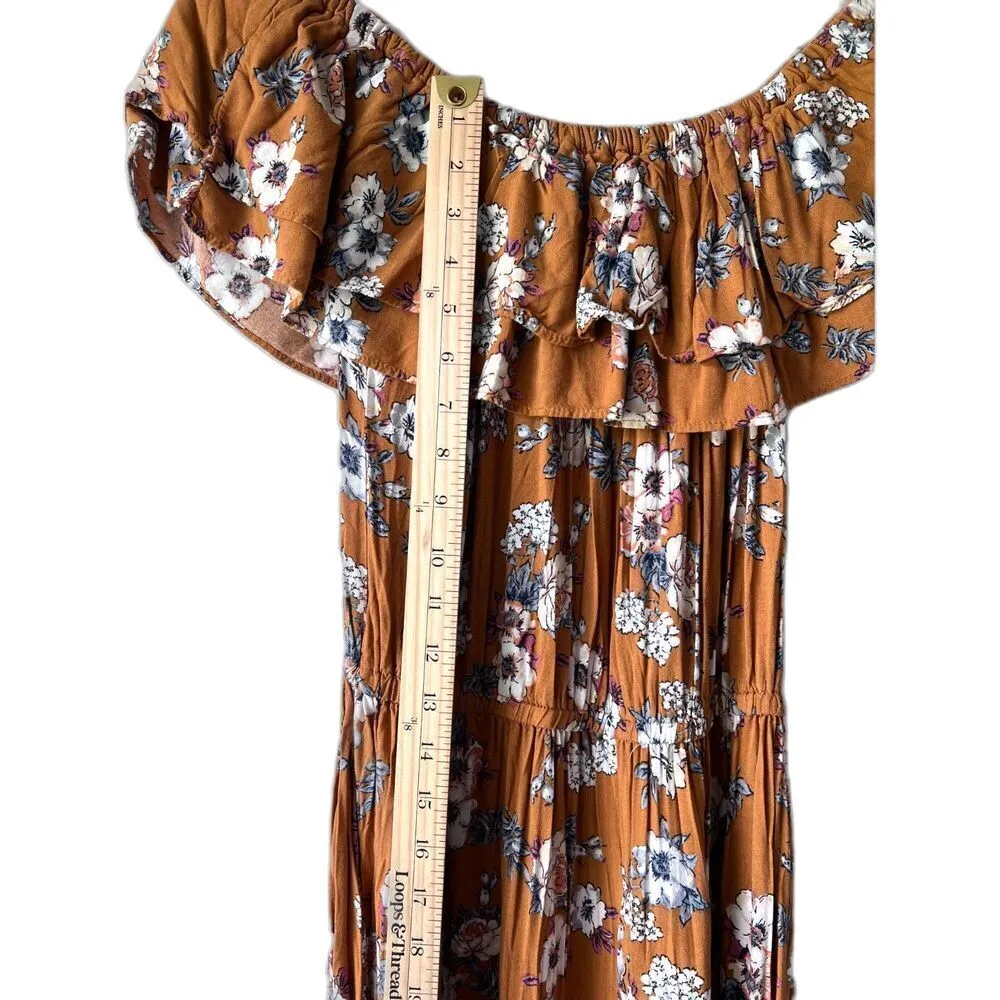 Candalite Dress romantic floral maxi off the shoulder ruffled fresh yellow XL. - Image 6