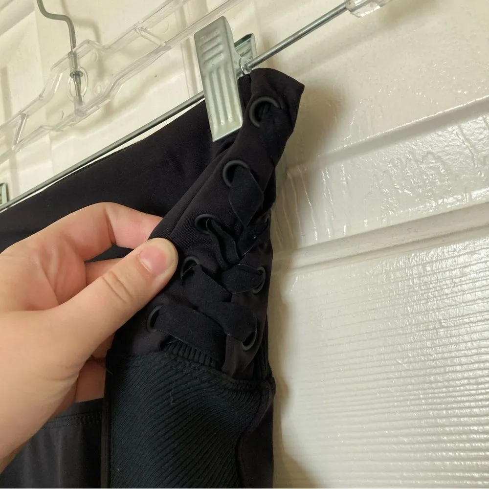 FREE PEOPLE Before You Go High Rise Black Lace Up Ribbed Leggings Black XS - Image 9