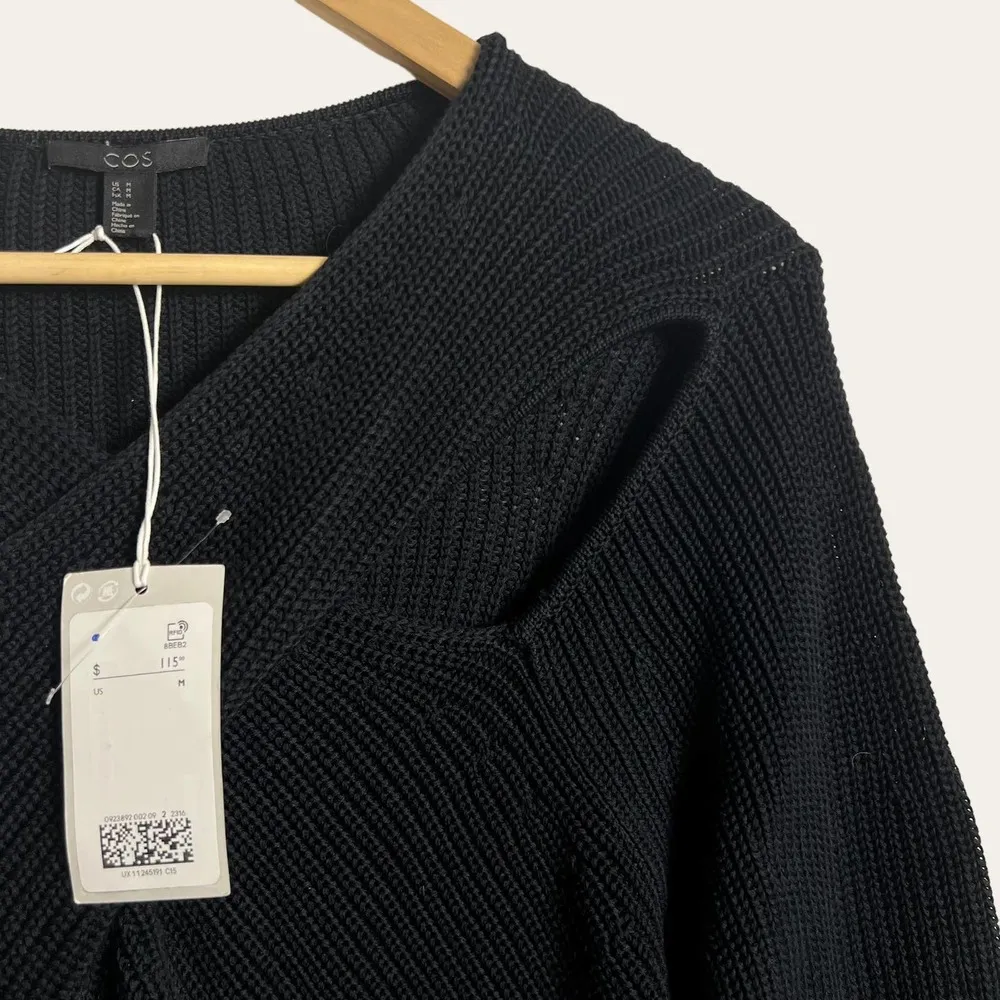 COS Black Cut Out Ribbed Knit Cotton Oversized Pullover Sweater Size M - Image 4