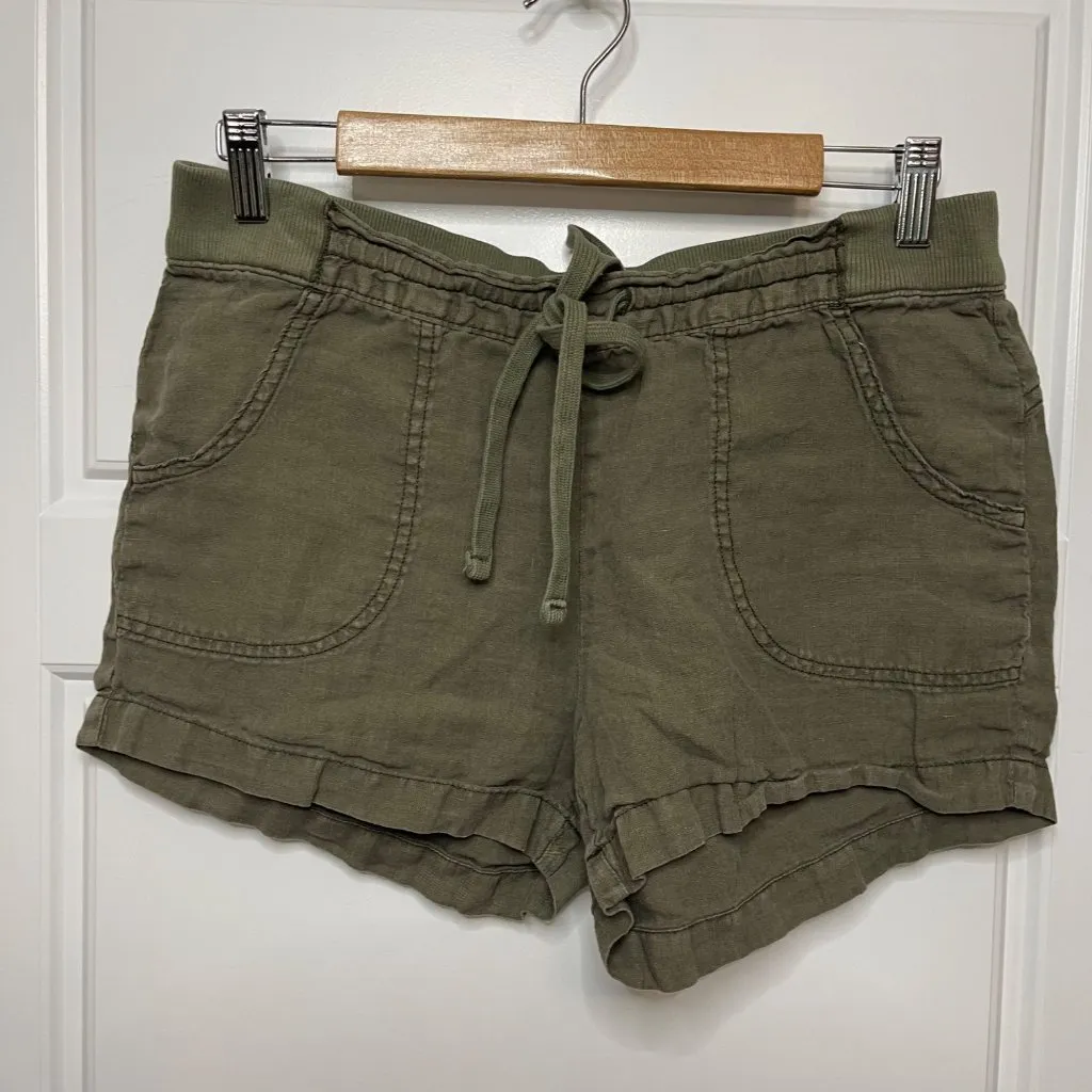 Lucky Brand 100% Linen Shorts Women's Size Medium Drawstring Lightweight Green‎ - Image 2