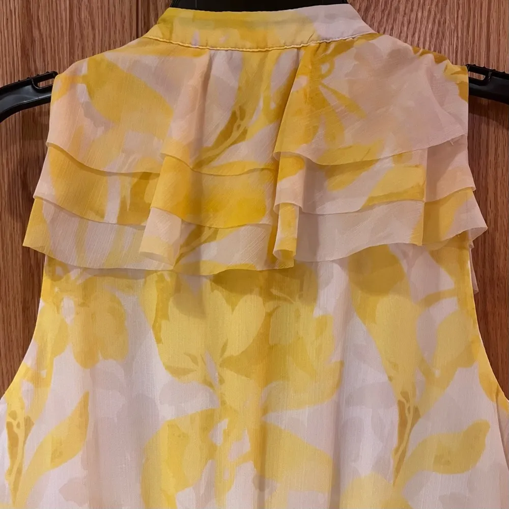Banana Republic Yellow Floral Sleeveless Button Down Ruffle Chiffon Dress Size 0 - Image 8
