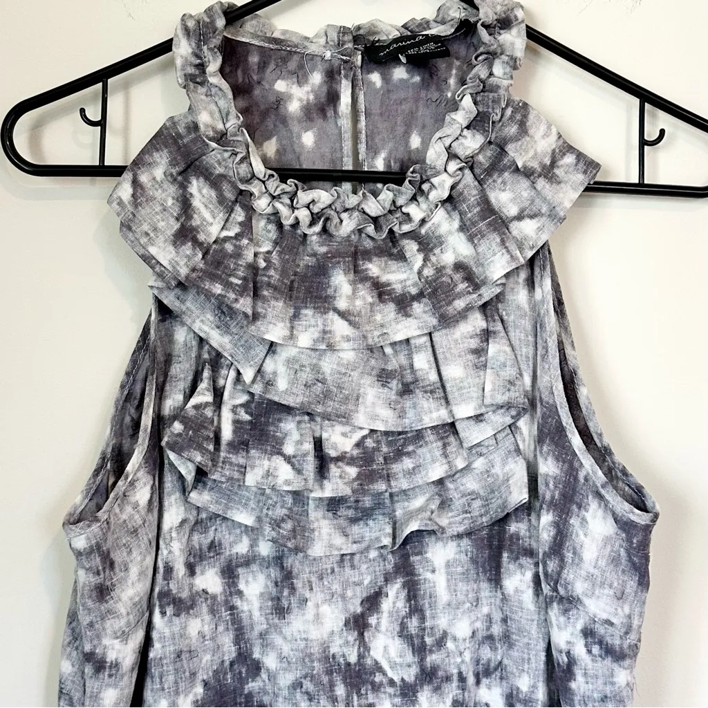 Marina Luna Marble Gray Ruffle Linen Blend Tank Top - Image 3