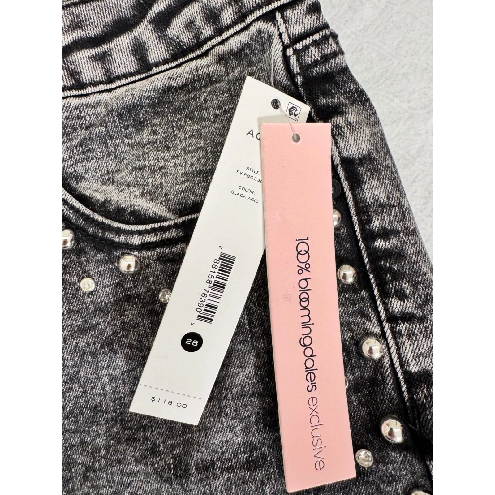 AQUA Studded Jeans High Rise Straight Leg Cropped‎ Gray Wash Size 28 - Image 12