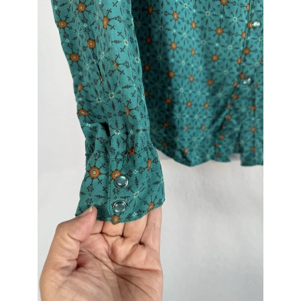 Vintage Wrangler Wrancher Teal Long Sleeve Snap Up Western Shirt Women’s L Rodeo - Image 6