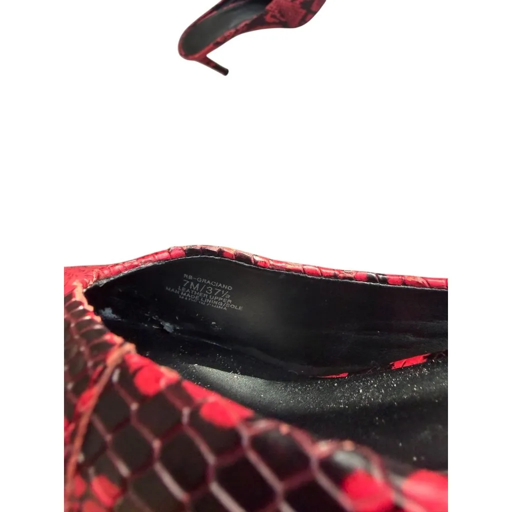 REBECCA MINKOFF Red Black Snake Print Mules Heels Size 7 - Image 7