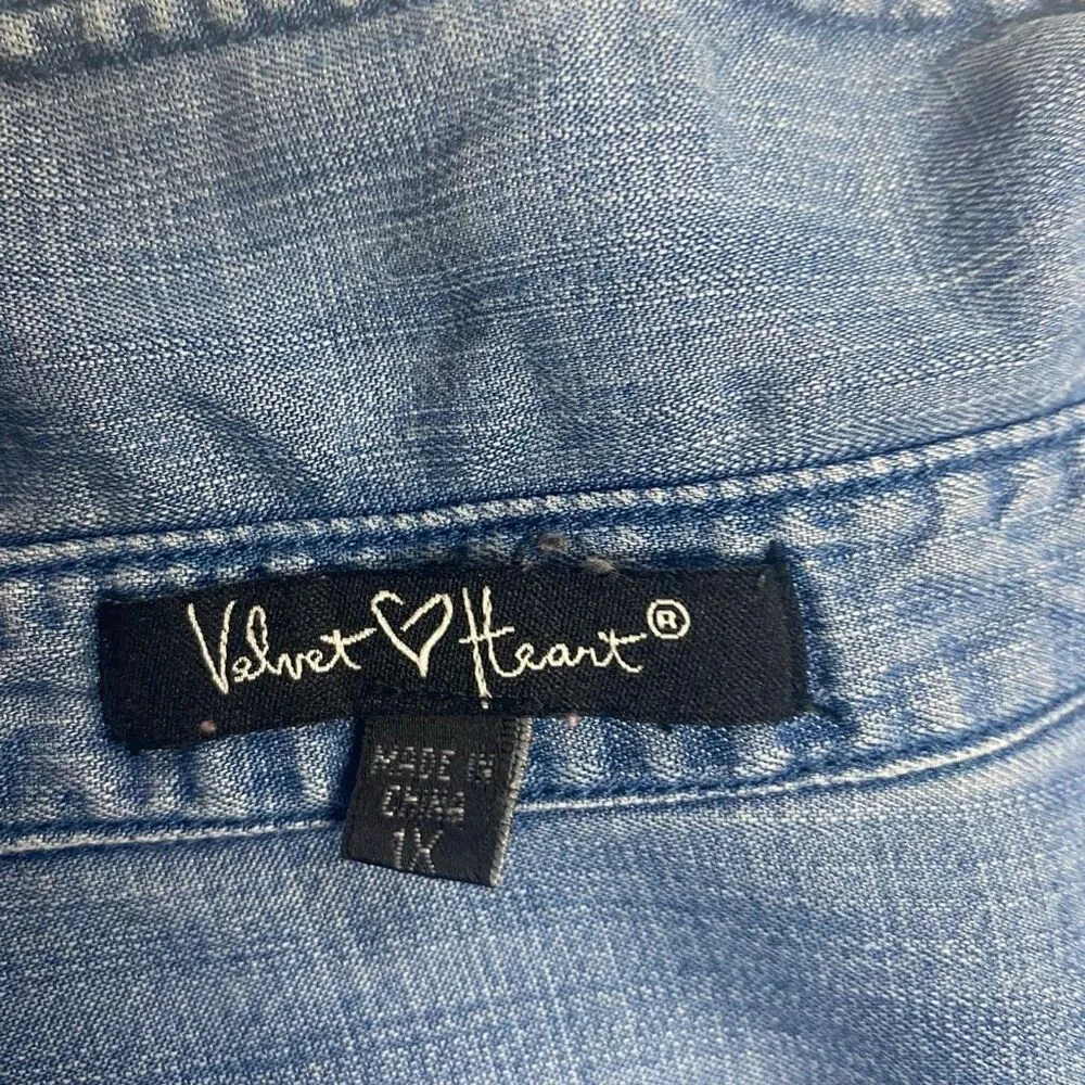 VELVET HEART Women’s Tencel  Collared Button Down Shirt Cap Sleeve Size‎ 1X Blue - Image 9