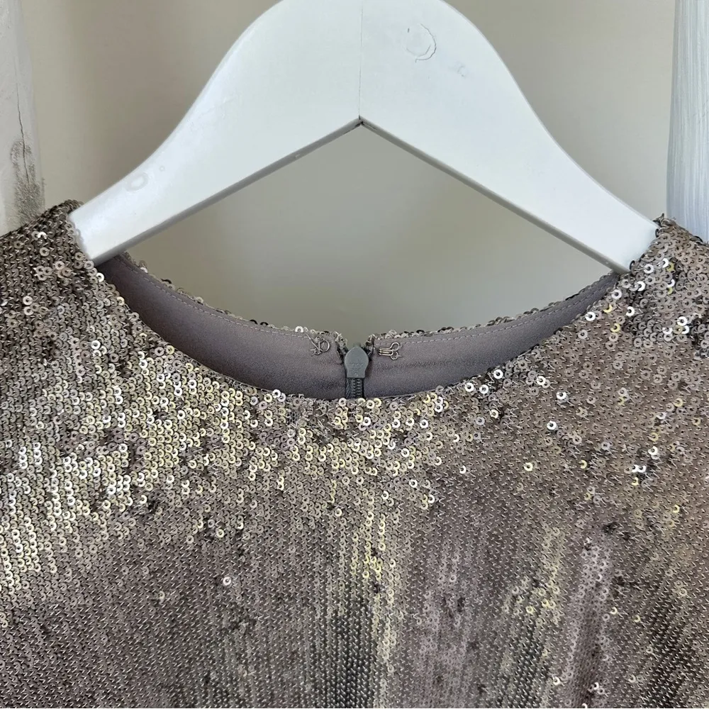 Dress The Population 
Liza Silver Sequined Cape Sleeve Mini Cocktail Dress SZ S - Image 8