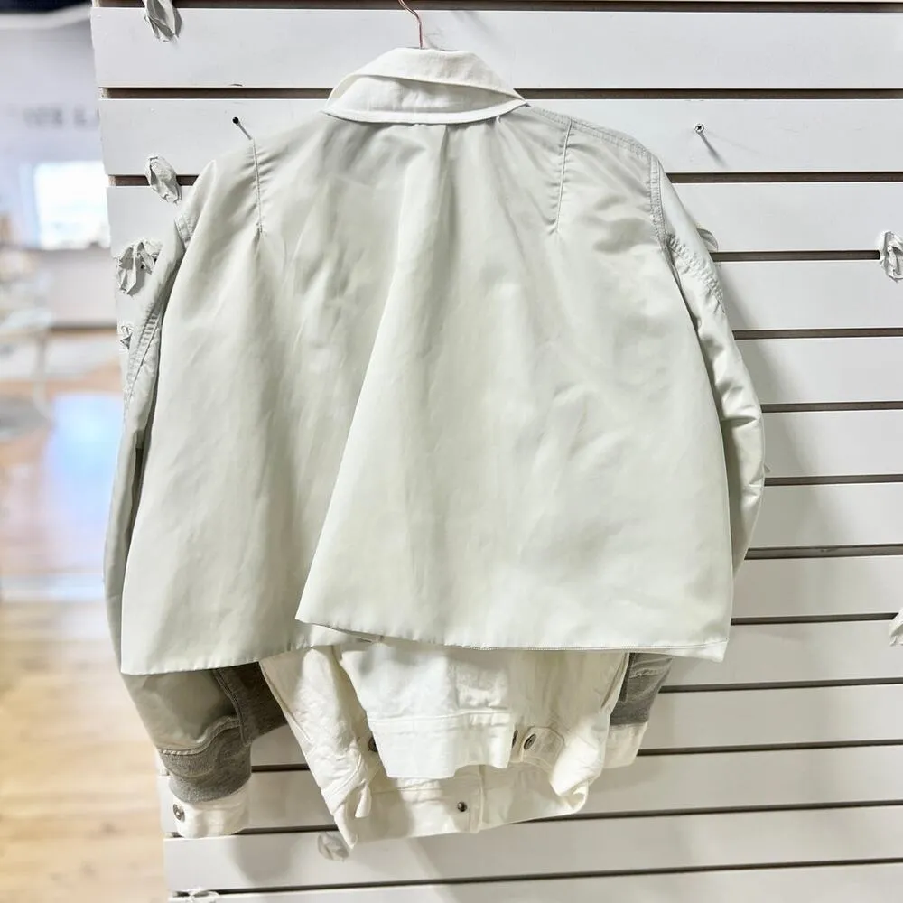 Sacai Long Sleeve Layered Full Zip Denim Twill Blouson Jacket White Womens 1 / S - Image 12