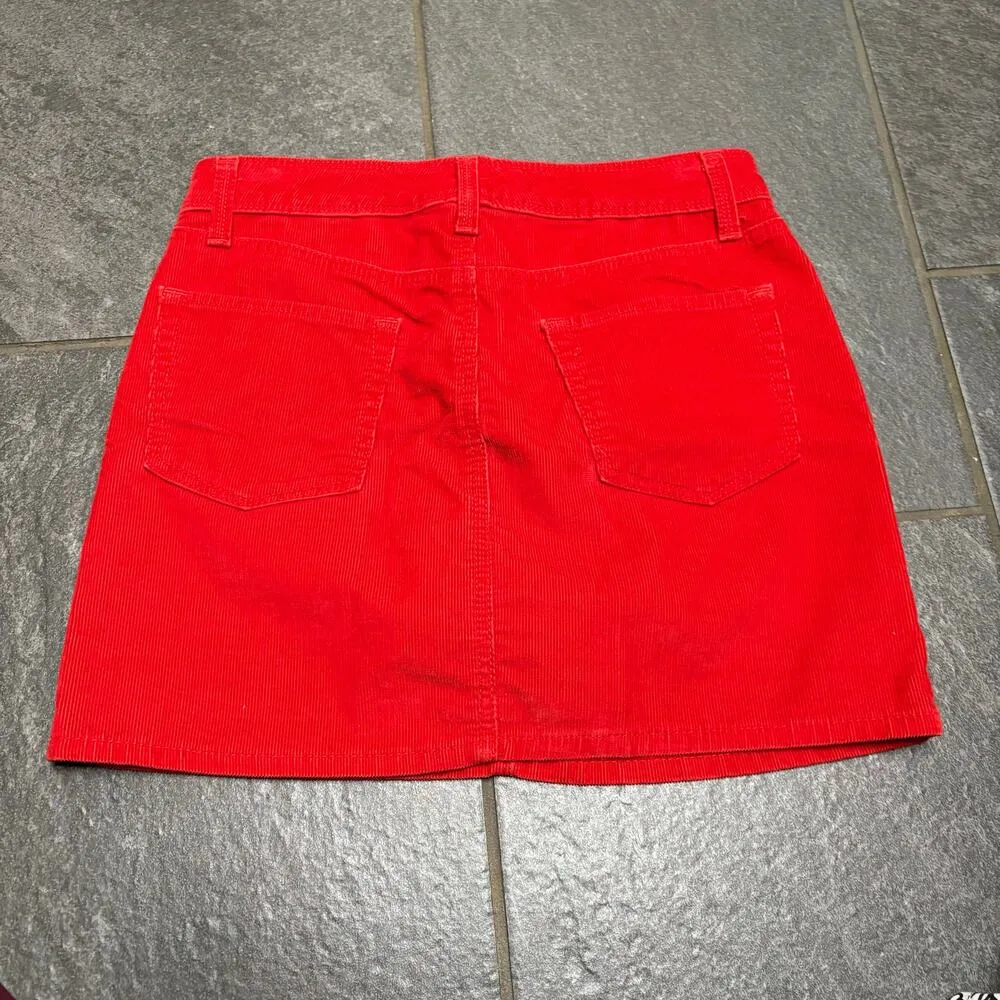 Gap Stretch Bright Red Corduroy Mini Skirt 4th of July Fall SZ 2 60s Twee Warm - Image 8