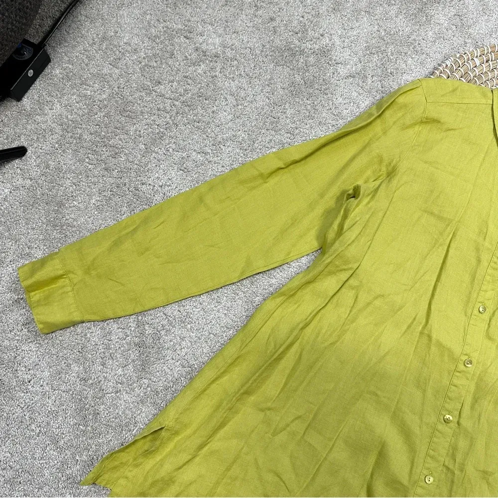 Eileen Fisher 100% Organic Irish Linen Button Down Shirt Longsleeve Lime Green S - Image 5