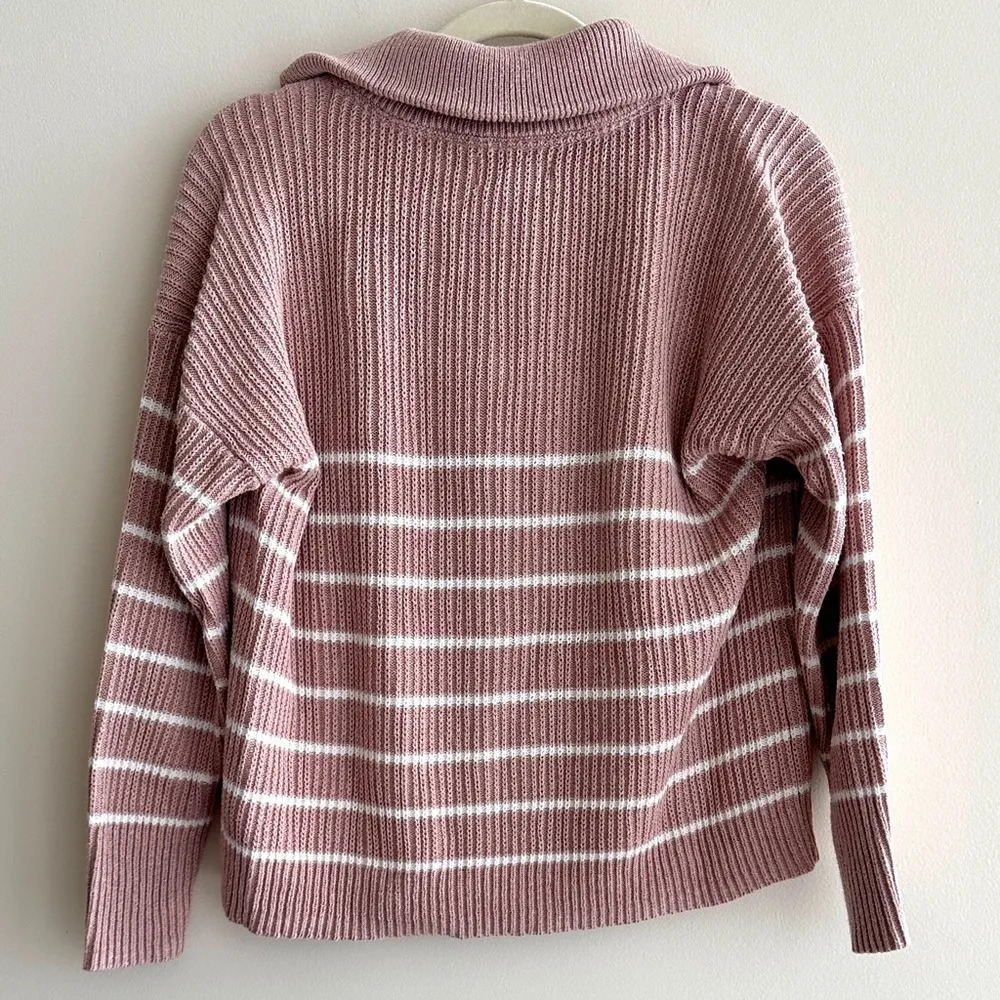 Rachel Zoe Light Pink and White Striped Ribbed Quarter-Zip Sweater, Size Small - Image 12