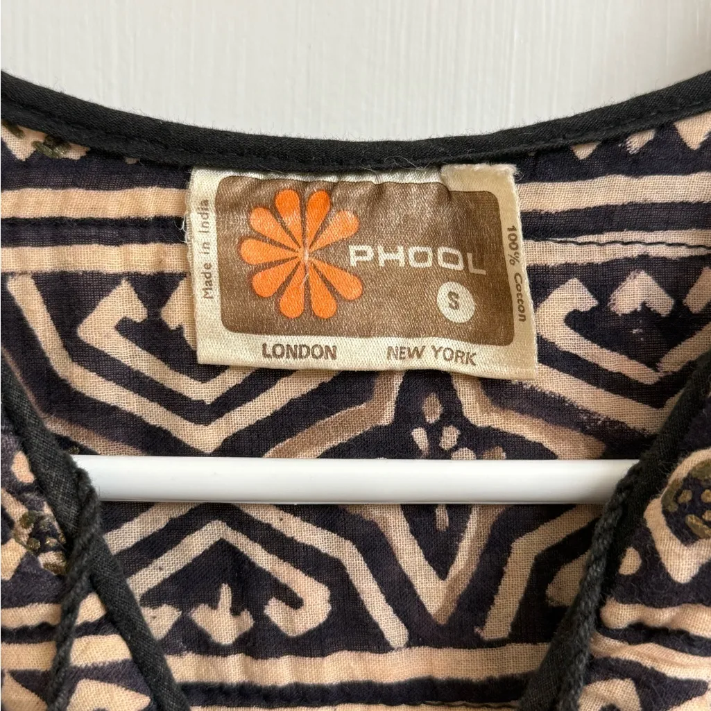 Vintage 1970s Phool Womens Size S Indian Block Print Cotton Boho Maxi Dress Pink - Image 5