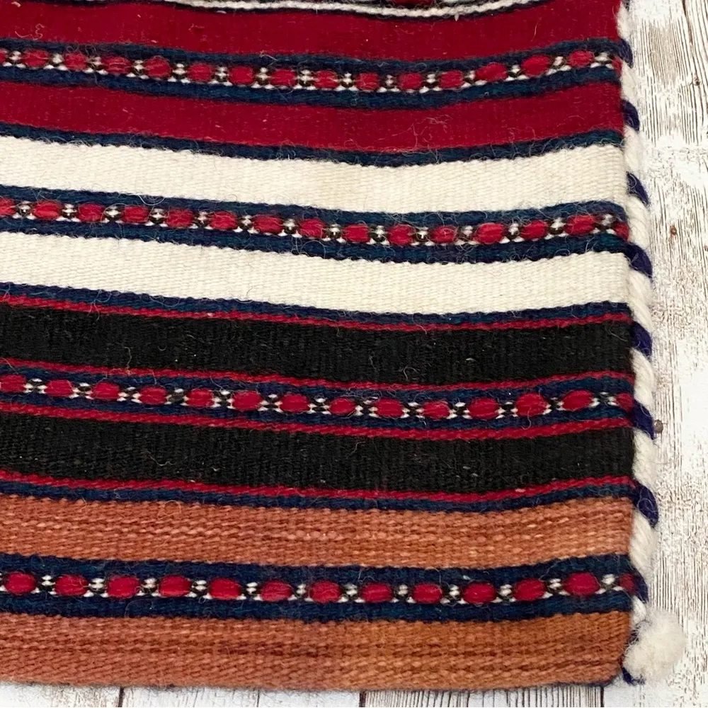 Vintage Mexican Wool Stripe Blanket Bag 13”X10” - Image 3