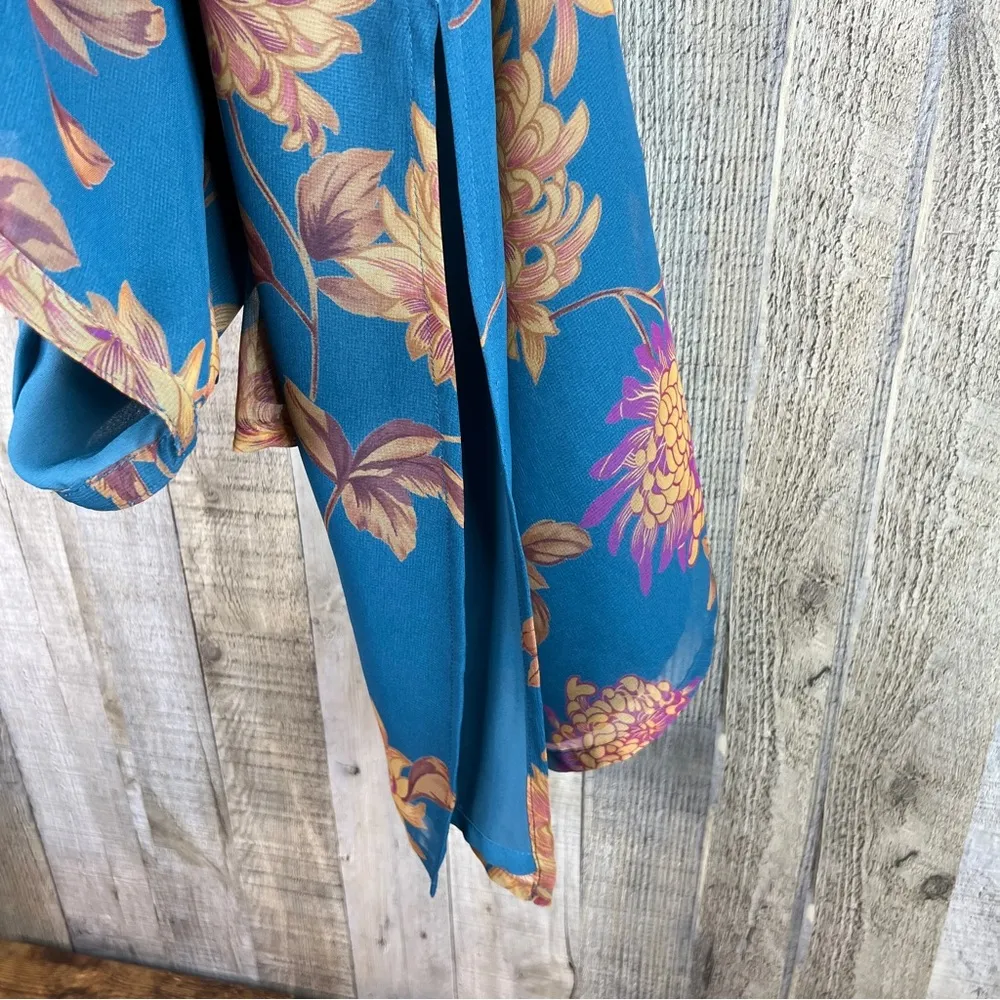 JH Collectibles Sz 6 Long Lined Floral Print Back Zip Skirt w/15”Sexy Si… Blue - Image 5