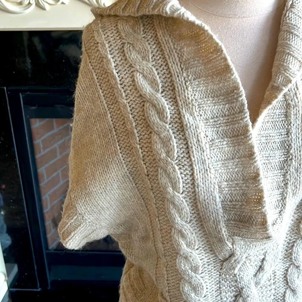 American Eagle Sweater Natural Oatmeal Oversized Cable knit Hoodie Womens XS S - Image 7