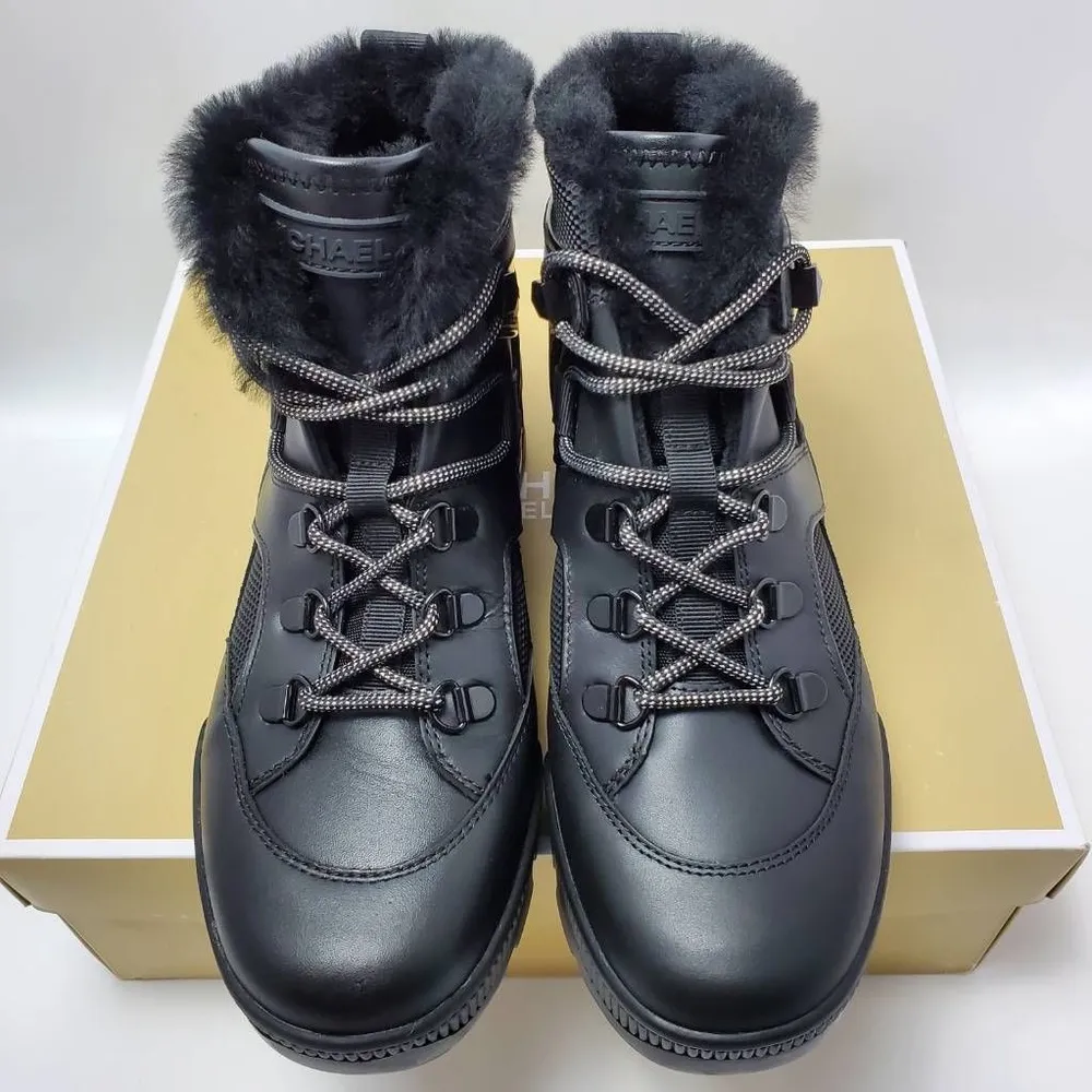 Michael Kors Womens Brooke Leather And Scuba Boot Bootie Fur Lined Size 7 Black - Image 3