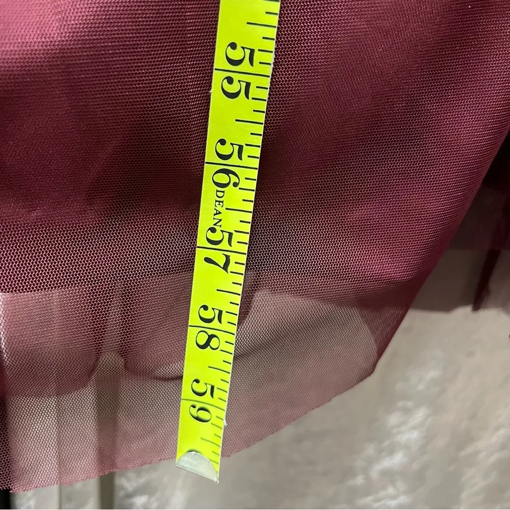 Adrianna Papell size 6 Wine Tulle Maxi Dress sequined top long gown short sleeve - Image 7