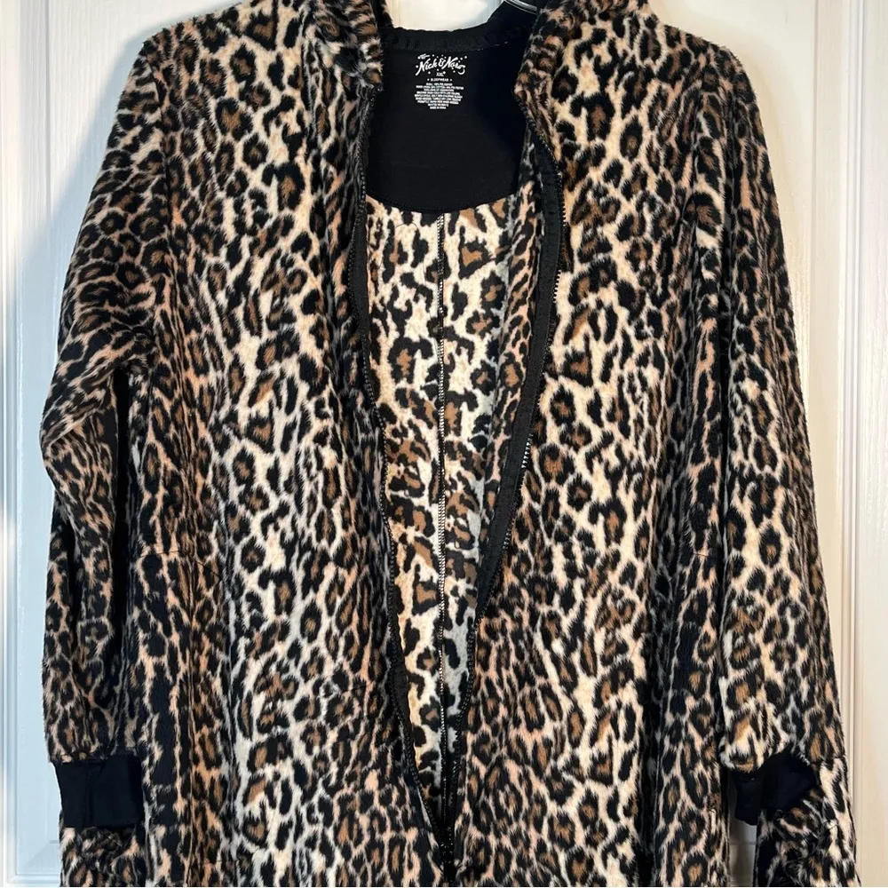 Nick & Nora Sz XXL One Piece Cat Pajama Sleepwear Hooded Footless Front Zip - Image 6