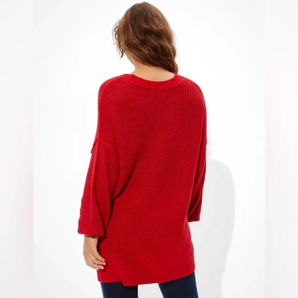 American Eagle Dreamspun Dolman Sleeve Red Knit Oversized Crewneck Sweater #722 - Image 2