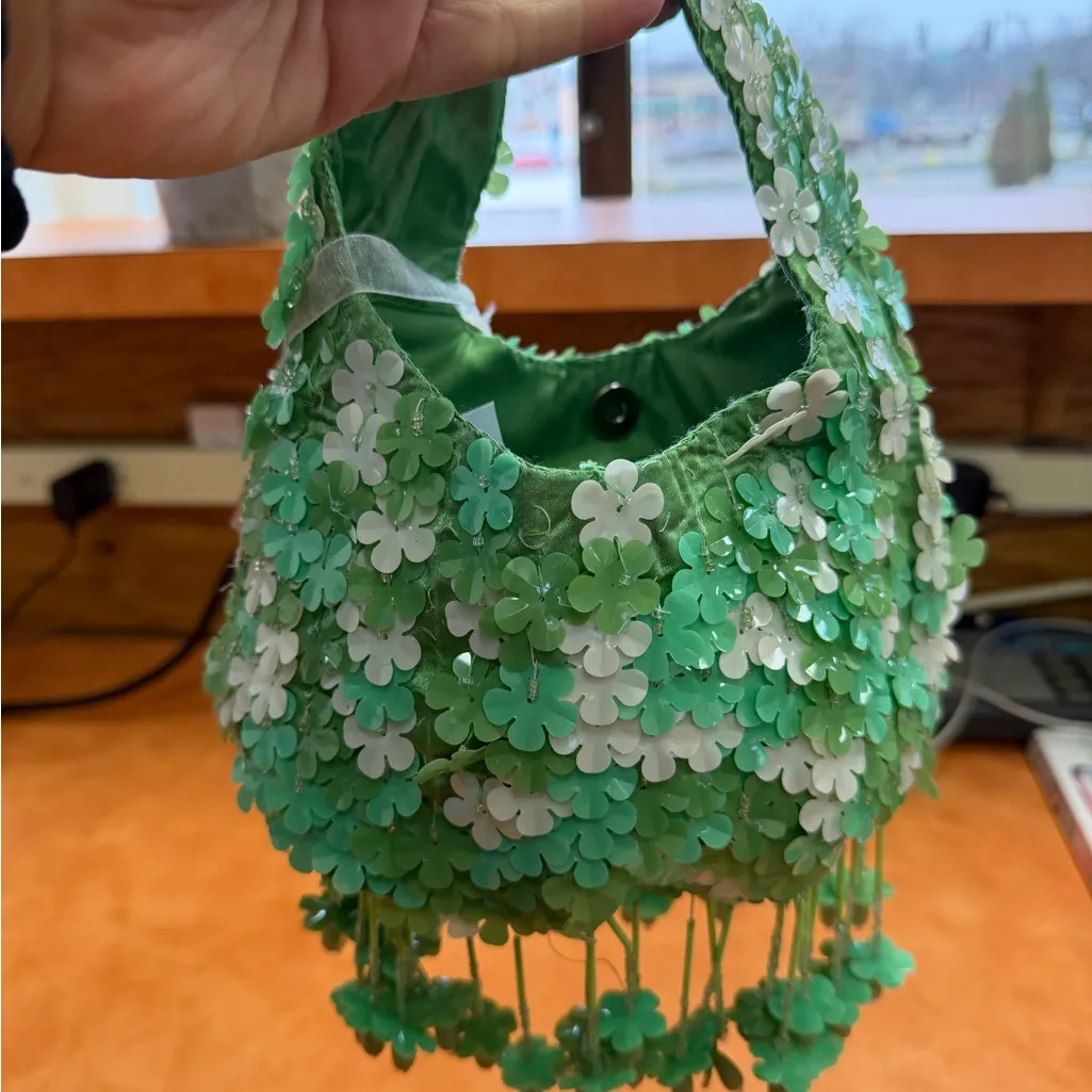 Handcrafted in India Floral Embellished Mini Bag in Green - Image 5