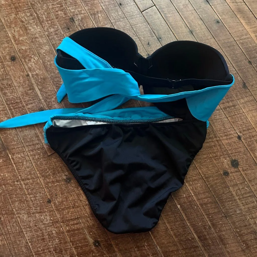 Venus halter tie blue & black colorblock 8/DD bikini set - Image 2