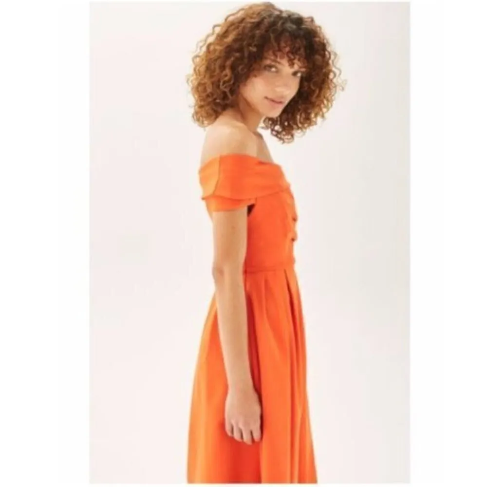 Topshop Dress 8 One Shoulder Midi Orange Bardot Ponte - Image 5