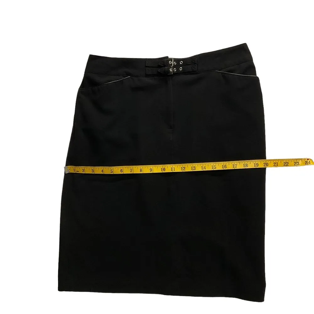 Larry‎ Levine Stretch Pencil Skirt Black Buckle Size 12 Classic Work Minimalist - Image 10