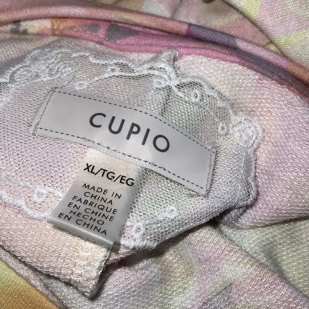 Cupio Pink and Yellow Floral Short Sleeve Round Neck Stretch Knit Tunic Top XL - Image 9