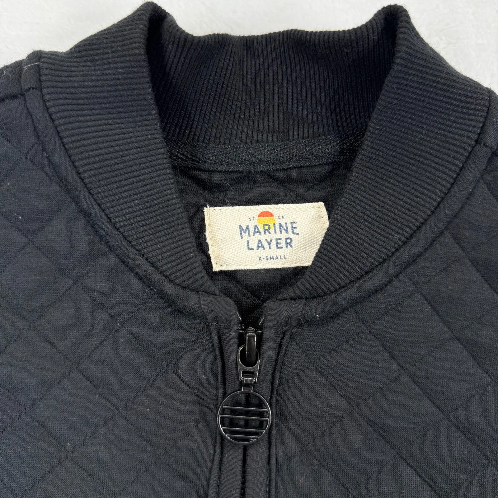 Marine Layer Quilted Bomber Jacket Black Full Zip Mock Neck Women's XS - Image 4