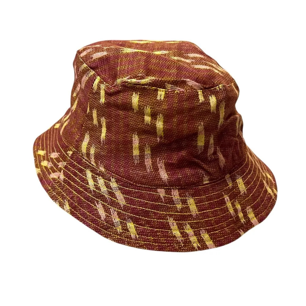 aerie Jacquard Reversible Bucket Hat - Cotton Yellow/Pink/Brown Adjustable Cap - Image 3