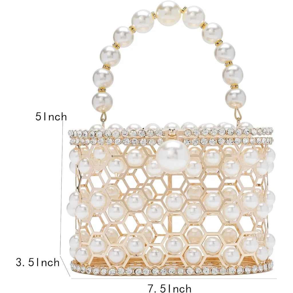 ⚡Women's White Detachable Pearl Diamond Chain Soft Velvet Shoulder Clutch Bag - Image 4